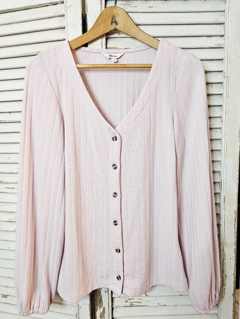 Reitmans Soft Pink Ribbed Cardigan With Balloon Sleeves Small